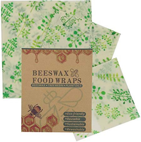 Beeswax Wrap Set of 3, Eco Friendly Zero Waste Reusable Food Wraps, Biodegradable Alternative to Cling Film, Plastic Free Food Storage, Cheese and Sandwich Wrappers