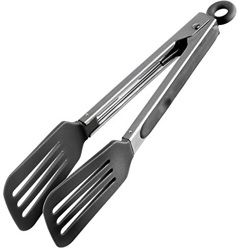 KADAX, pinza da cucina universale in acciaio inox con silicone, pinza da servizio, pinza da cucina, per servire, cuocere, pasta, insalata con manico robusto (grigio scuro)