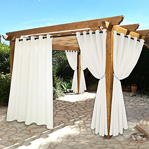 BONZER Waterproof Indoor/Outdoor Curtains for Patio - Thermal Insulated, Sun Blocking Grommet Blackout Curtains for Bedroom, Porch, Living Room, Pergola, Cabana, 2 Panels, 70 x 84 inch, Vanilla