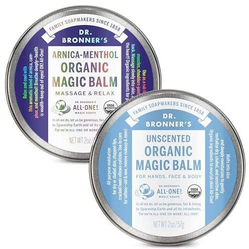 Dr. Bronner's - Organic Magic Balm (2 oz Variety Pack) Arnica-Menthol & Baby Unscented - Made with Organic Beeswax & Hemp Oil, Moisturizes and Soothes Hands, Face & Body | 2 Count