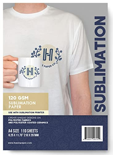 HAYES PAPER CO. 110 Blatt Sublimationspapier für Heißpressen auf Keramik-T-Shirts und Tassen 120 g/m² A4