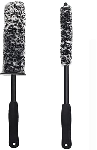 2 PCS Car Wheel Cleaning Brushes, Black Brush for Cleaning Car Wheel, Car Grille, Air Vents, Exhaust Pipetrim, Emblems