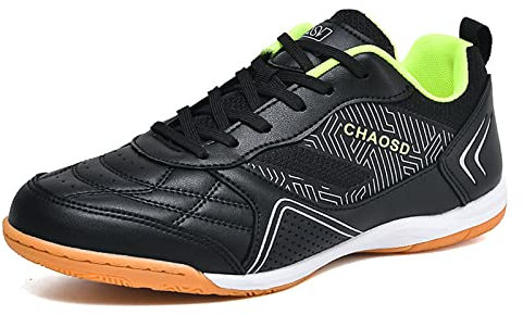LZQpearl Fotbollsskor unisex futsal skor andas halkskydd inomhus street fotbollssko IC/IN platt friidrott sneakers för barn tonåringar pojke flicka och vuxna män kvinnor (svart, 6 UK)