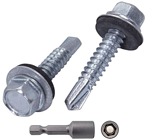 SKIR'CO (70 st) Zinkpläterade takskruvar, 6,3 x 32 mm självborrande skruvar med EPDM-brickor, sexkantshuvud