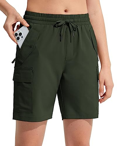 MOCOLY Vandring, cargoshorts, snabbtorkande, lätt, sommar, vandringsshorts med dragkedja för vandring, resor, golf, camping, utomhus, sport, Armégrön, M