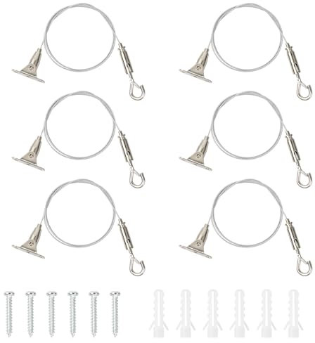 Juego de 6 Cable de Acero Inoxidable 1,5mm, Kit Colgante de Techo, Cables de Suspensión Ajustables para Paneles Led de Luz, Colgar Cuadros, Lámparas de Bricolaje, Carga 30kg (C)
