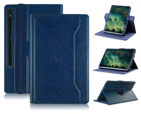 TOPCASE 360° rotationsfodral kompatibelt med Samsung Galaxy Tab S9 Plus/S9 FE Plus/S8 Plus/S7 FE 5G/S7 Plus 12,5 tum skyddskåpa med handrem och automatisk väckning/sömn, marinblå