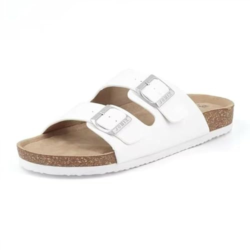 JOMIX Ciabatte Estive da Donna Sandali Bassi in Pelle Eleganti e Confortevoli Suola in Sughero da Spiaggia SD2434 Bianco 39