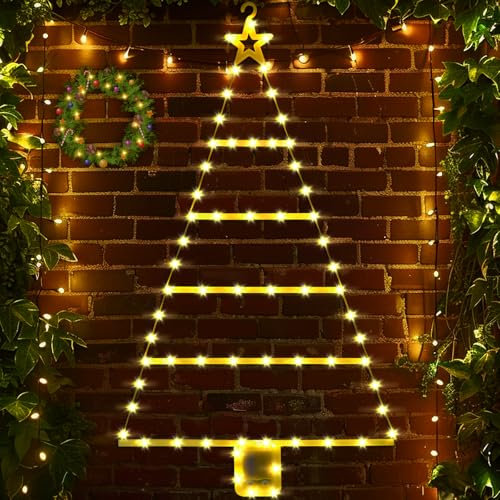 ZZXLOPEZ Weihnachtsbeleuchtung Außen Batterie, 90cm Weihnachtsbaum Leiter Lichterkette mit Fernbedienung, 8 Lichtmodi mit Timer, LED-Weihnachtsleiter-Lichter für Innen Außen Fensterdeko (Warmes Licht)