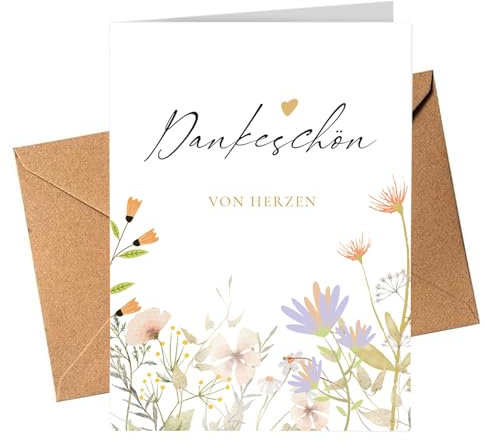 10Pcs Dankeskarten klein Danke Karten Hochzeit mit Umschläge Dankeschön Karte im Blumenstil Danke Karte A6 thank you cards Kraftpapier Karte ein kleines Dankeschön für Kollegen Freund Mama Erzieherin