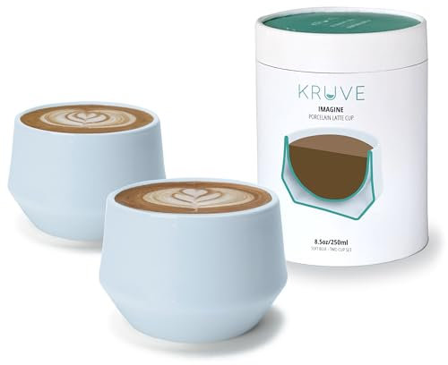 KRUVE Imagine - Juego de dos tazas de café con leche de porcelana, tazas de espresso de doble pared, diseño esférico térmico de 8.5 onzas para arte con leche, tazas de café aisladas para retención de