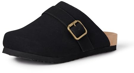 Amazon Essentials Women's Comfort Clogs, Available With and Without Faux Shearling Lining, Black Faux Suede/Faux Fur, 9