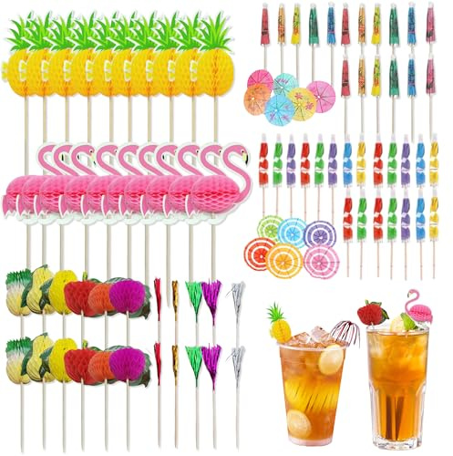 JNYUTEEN 120 Pezzi Decorazioni per Cocktail, 6 Stili Stuzzicadenti Decorativi, Ombrellini Cocktail Fuochi D'artificio Stecchini Ombrello Carta per Decorazioni da Spiaggia Feste Cibo e Bevande