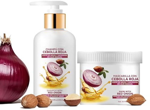 Red Onion Shampoo & Treatment Set, stärkt, verdickt und reduziert Haarausfall, stärkt die Follikel, spendet Feuchtigkeit und Pflege, für dünner werdendes Haar, reduziert juckende Kopfhaut, Schuppen