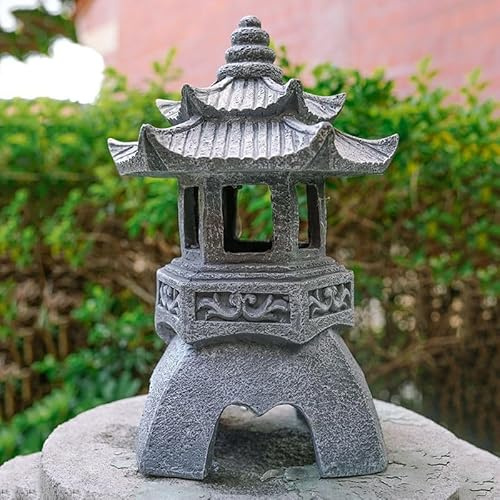 Estatuas de Farolas Solares Exterior Jardin Decorativas, Zen Estatua de Farol Decorativo Pagoda para Jardín, Linterna Ornamental para Decoración Interior y Exterior Balcón Patio Porche y Terraza