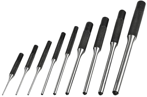 Uadme Cacciaspine Set, 9 Pezzi CR-V Punzone con Sacchetto di Immagazzinaggio, 1/16, 5/64, 3/32, 1/8, 5/32, 3/16, 7/32, 1/4, 5/16 Pollici, Punzoni per Perni per Gioiellieri Orologiai e Carpentieri