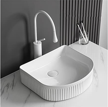 Lavabo Fregadero de baño 16.0 x 14. in, lavabo cerámica sobre encimera con grifo, tocador blanco Lavamanos(White faucet set)