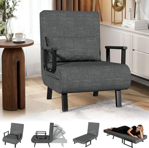 Schlafsessel, 3-in-1 Schlafsofa Sessel mit Schlaffunktion, Schlafsessel Klappbar mit 6 Verstellbare Winke, Einzelsofa Klappsofa mit Kissen, Gepolsterter Armlehnstuhl für Wohnzimmer und Wohnung