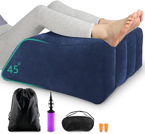 PLCatis Cojín Elevador de Piernas Inflable Cuña Cama Reposapiernas Azul | PLCatis Almohada Elevadora de Piernas para Descanso Relajación y Confort en Cama Cojín Inflable Ergonómico