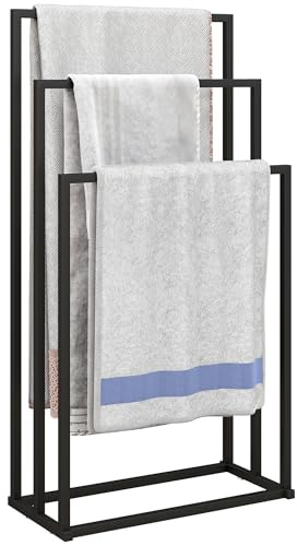 HOMCOM Freestanding Towel Rack Towel Rail 45 x 21.5 x 85 cm Black | Steel Frame, 3 Bars, Space Saving, Home, Bathroom