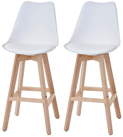Mendler 2er-Set Barhocker Malmö T501, Retro Design - weiß, Sitzfläche Kunstleder weiß, helle Beine