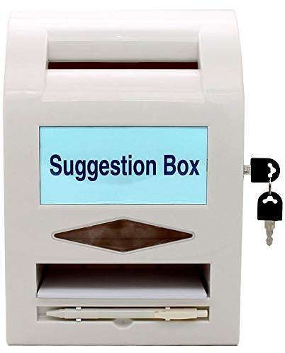 Boîte à suggestions, boîte de dons, boîte aux lettres, boîte de commentaires verrouillable et stylo pour mur ou comptoir, 6 étiquettes remplaçables,