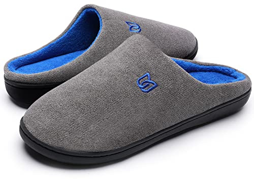 WateLves Zapatillas Hombre Mujer Invierno CáLido Zapatos Memory Foam Casa Antideslizante Pantuflas (Y-Gris/azul, 44/45 EU)