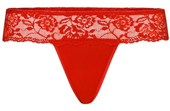 Teyli Tanga Classici da Donna Morbidi Ed Eleganti Intimo Confortevole di Alta qualità Tessuto Delicato con Parte Superiore in Pizzo Perfette per Ogni Occasione E Outfit. Rosso S