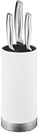 Relaxdays Portacoltelli Rotondo, Ceppo Vuoto per Coltelli, Blocco con Setole Estraibili, Misure HxD: 22 x 11 cm, Bianco