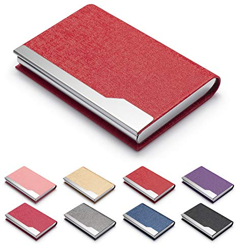 FACATH Visitenkartenetui – Luxus PU-Leder Namenskartenhalter & Edelstahl Multi Kartenetui, Slim Metal Pocket Card Holder Wallet Credit Card ID Case/Holder with Magnetic Shut – Rot