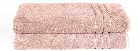 Komfortec 2er Saunatuch Set 80x200 cm aus 100% Baumwolle, XXL-Saunatücher, Sauna Handtuch, Weich, Groß, Frottee, Schnelltrocknend, Blütenrosa