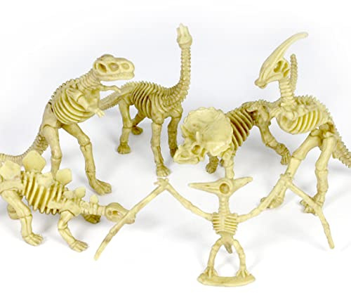 Dinosaur Skeleton Figures, 6-Inch Realistic Dino Fossils for Kids, 6pc Educational STEM Digging Kit, Durable Plastic Archaeology Excavation Toy Set, Large Dinosaur Bones for Science Play & Learning