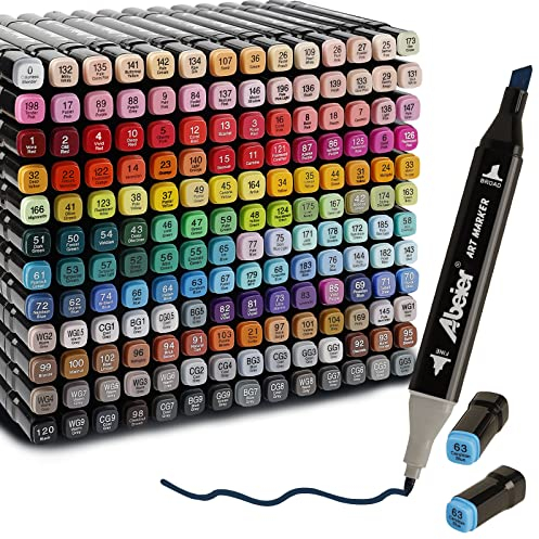 ABEIER 168 Farben Marker Set Filzstifte Set, Alkohol Marker Twin Tip Marker Textmarker Stift, Alkoholmarker für Kinder Erwachsene Manga Skizzieren Kalligraphieren, Ausmalen mit Tragetasche