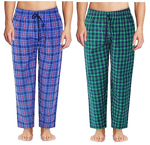 2 Pack Men's 100% Cotton Woven Pyjama Bottoms Check Lounge Pants Nightwear (2 pack of Woven Trouser Design 4, M)