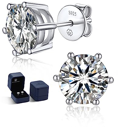 MomentWish Ohrstecker Silber 925, 1 Karat/5 mm Moissanite Diamant Ohrringe Damen Echt Hypoallergene Stecker Schmuck Geschenk für Damen-6 Prong