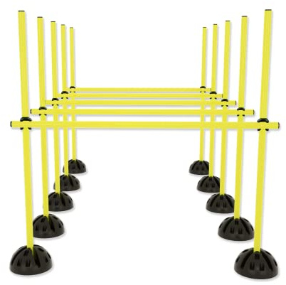 Froadp Agility Sports hoppstänger, set för hundar, höjdjusterbar, träningsstänger, hinderset för konditionellt multifunktionellt hinderset för basket och fotboll, dribbling (gul + svart)