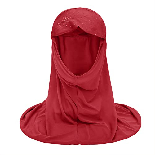 Ylucky Girls Muslim Hijab Floral Lace Headscarf Kids Islamic Arabic Scarf Head Scarf with Flowers, Red (with rhinestones), One Size