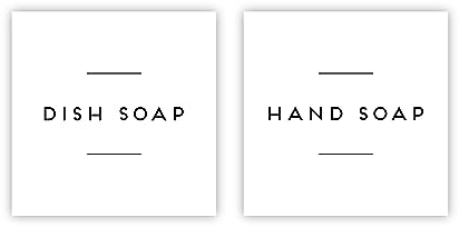 Set of 2 Labels Dish Soap & Hand Soap, White Square Labels for your Own Dispensers, Jars, Waterproof, Minimalist Labels for Home Organisation