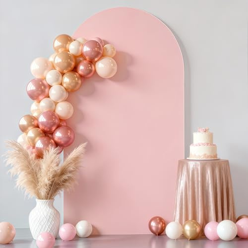 6.6FT Dusty Rose Arch Cover - Polyester Fitted Wedding Arch Stand Covers Round Top Chiara Arch Backdrop Cover for Birthday Party Banquet Photo Background Decoration