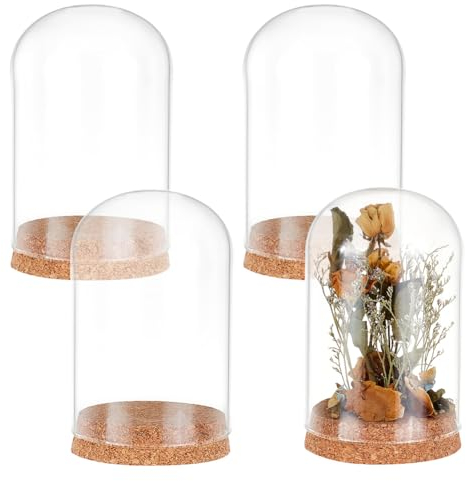 PH PandaHall 4pcs Cloche Dôme en Verre Cloche en Verre avec Base en Liège Présentoir à Fleurs en Bocaux Décoratifs Rangement Décoration pour Fête des Mères la Maison Anniversaire Femmes 8x12cm