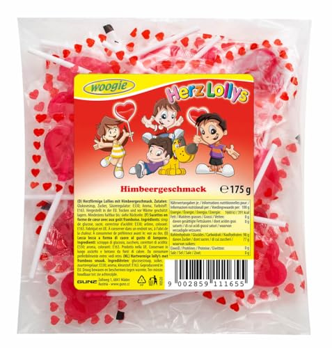 Sucettes Woogie Heart à la framboise 175 g
