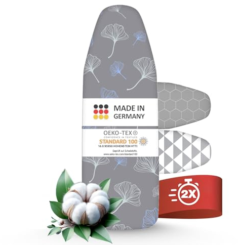 Premium Funda Tabla de Planchar Ajustable I 4 Capas I 5 Tallas I Refleja el Calor y el Vapor I OEKOTEX100 I Banda Elástica I para Tables de Planchar 120x40 cm
