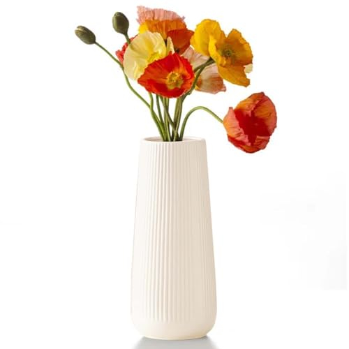 Keramik Blumenvase, 20cm Weiß für Moderne Home - Tulpen & Flower Vase, Aesthetic Neutral Boho für Wohnzimmer, Esstisch, Bauernhaus, Büro Dekor