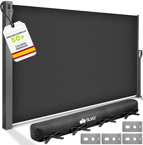 tillvex® Seitenmarkise 180 x 400 cm ausziehbar & Blickdicht mit Regencover