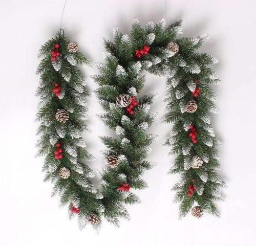 SINCHEREU Ghirlanda di Natale Artificiale, 270CM Non-lit Greenery Natale Rattan con Pigne e Bacche Rosse, per Esterni, Interni, Casa, Camino, Mantle Frontale, Ma