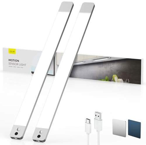 LROLTEF LED Under Cabinet Light for Kitchen – 50 cm 3000 mAh Lights with Manual Movement Sensor and Motion Sensor – Dimmable Cabinet Lamp for Kitchen, Stairs, Living Rooms, Bedrooms | 2 Pieces