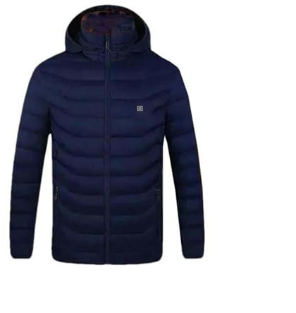 JXQXHCFS Giacca Calda Uomo Inverno Parka Riscaldata Vestiti Neve Impermeabile Giù Cotone Cappotto Stand Collare Con Cappuccio Tinta Unita Dritto Giacca Corta, 9D Areas HT Blu, L