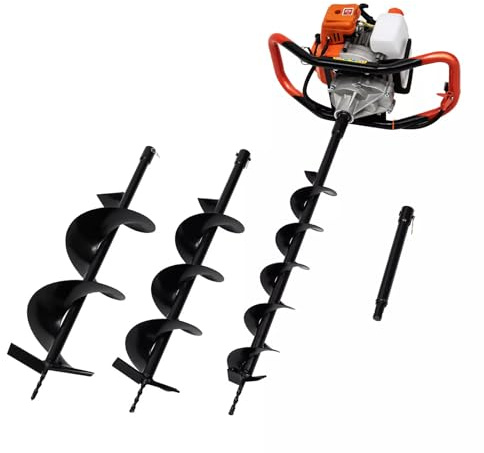 52CC Gas Powered Post Hole Digger with 3 Drill Bits (4 6 8) & 1 Extension Bar, 2 Stroke Engine Earth Auger Post Hole Digger Borer Fence Ground Drill Tool Hole Digging Machine for Farm Garden Plant