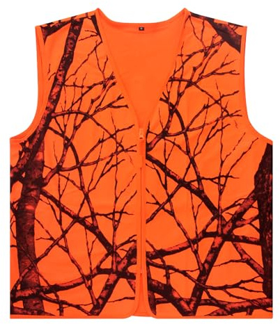Avizon Herren Jäger Weste Orange Camouflage Jagdweste Zipper Closer Leichtgewicht XXL