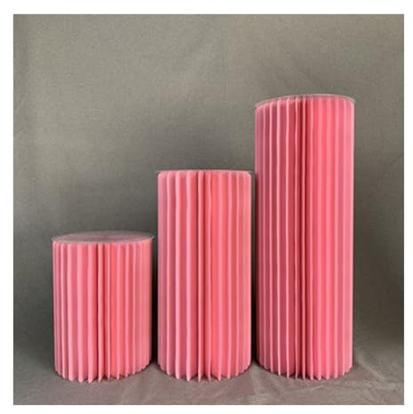 WJFTODAY Soportes cilíndricos de Papel Plegables, Soporte para Flores con Forma de Pilar Mano de Papel, pedestales para exhibir mesas de Pastel de Boda, decoración de Fiestas (Color: Rosa, tamaño: A)